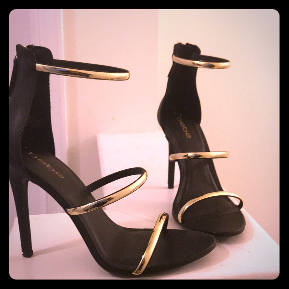 Bebe black and gold heels